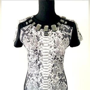 Michael Kors Snakeskin Bodycon Dress Rhinestone Collar Cocktail Party Mini